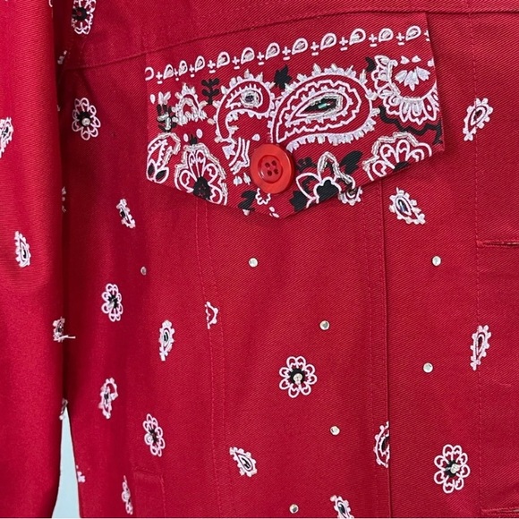 Quacker Factory red bandanna paisley pattern western with crystals size small - Picture 6 of 7
